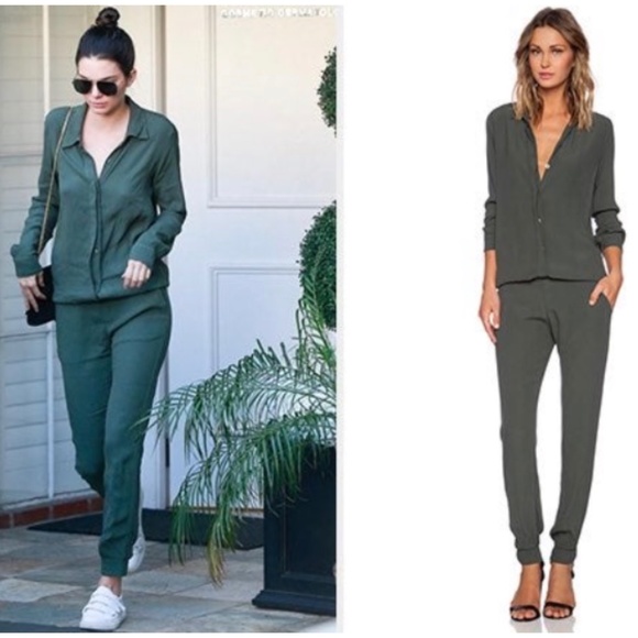 NWT MONROW Crepe Long Sleeve Jumpsuit In Camo